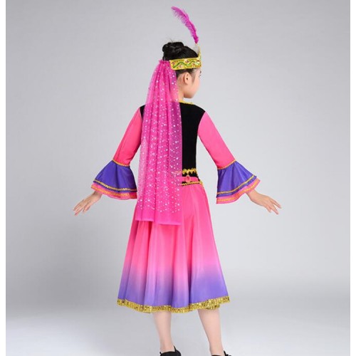 Chinese folk dance dress Children's Xinjiang Dance Performance Costumes Girls Uygur Dance Costumes girls's Minority Stage Costumes
